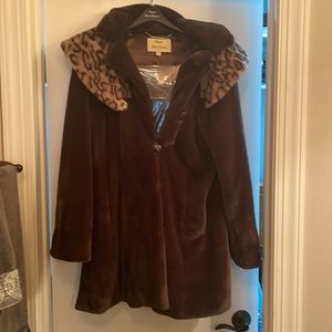 Dennis Basso chocolate brown faux fur coat